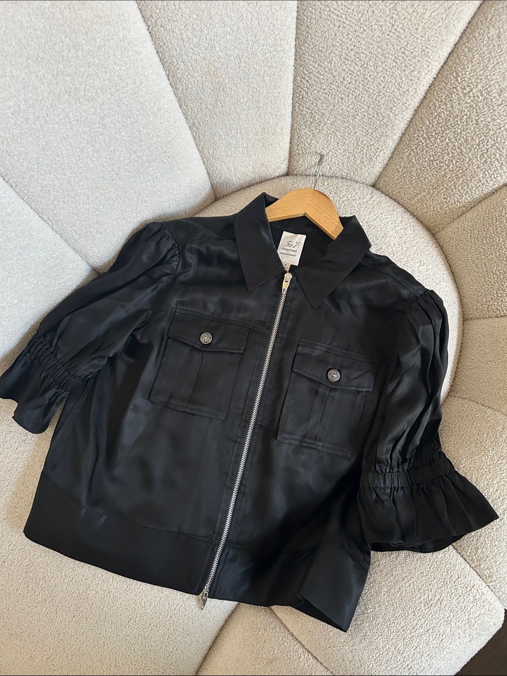 cinq a sept Black Zip-Front Jacket with Branded Button
